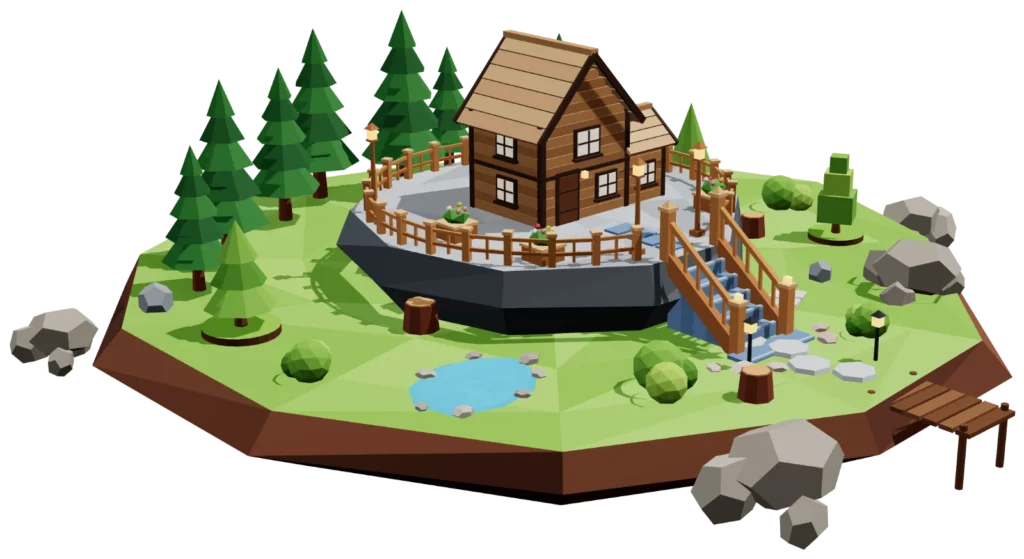 Isla en 3D con la casa, vista desde el otro lado